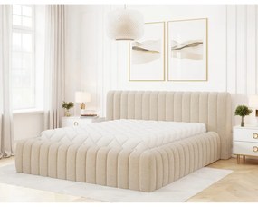Letto matrimoniale imbottito beige con contenitore e rete inclusi 180x200 cm Carilla – ELTAP