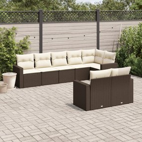 Set divani da giardino 8 pz con cuscini marrone in polyrattan