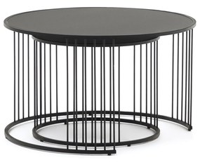 Kave Home - Set Hadar 2 tavolini ad incastro in vetro temperato e metallo verniciato nero Ã˜75cm/Ã˜ 45cm