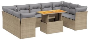 Set divano da giardino 10 pz con cuscini beige in polyrattan