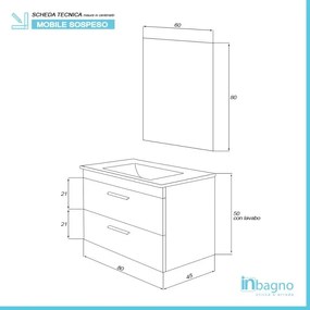 Mobile bagno sospeso 80 cm bianco con 2 cassettoni soft-close Desya