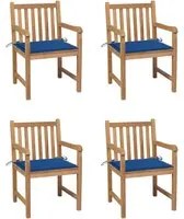 Sedie da Giardino 4 pz con Cuscini Blu Reale Massello di Teak 3073014