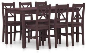 Set Da Pranzo 7 Pz İn Legno Di Pino Marrone Scuro /