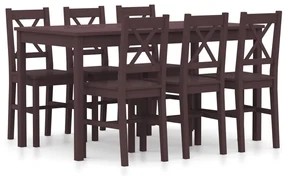 Set Da Pranzo 7 Pz İn Legno Di Pino Marrone Scuro /
