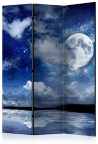 Paravento design Notte magica (3 parti) - paesaggio marino sotto le stelle e la luna
