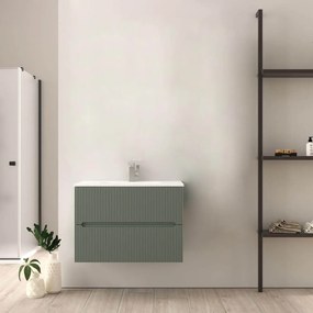 Mobile da bagno verde opaco cannettato 80 cm Riga