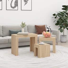 Tavolini Da Salotto Impilabili 3 Pz Rovere Sonoma İn Truciolato /