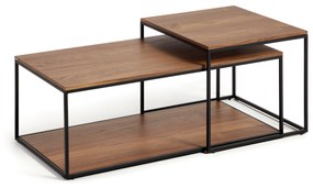 Kave Home - Set Yoana di 2 tavolini impiallacciati noce e struttura metallo verniciato nero