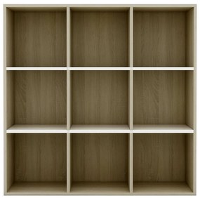 Libreria bianca e rovere sonoma 98x30x98 cm legno multistrato