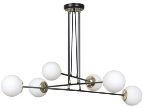 Lampadario Moderno 6 Luci Tsukuyomi In Acciaio Nero E Oro E Vetro A Sfera Opale