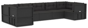 Set Salotto da Giardino con Cuscini 7pz Nero Polyrattan