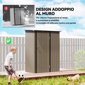 Capanno Porta Attrezzi 142x86x189 cm con Tetto Inclinato e Porta Bloccabile in Metallo Marrone...