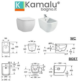 Kamalu - sanitari sospesi senza brida wc e bidet modello marie-s