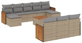 Set divani da giardino 11 pz con cuscini beige in polyrattan