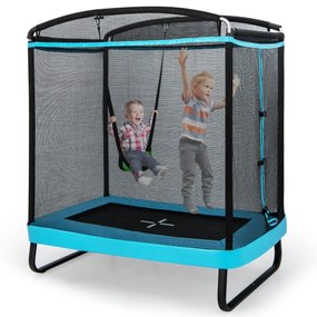 Costway Trampolino rettangolare per bambini con altalena rete di sicurezza, Trampolino elastico da esterno da 190cm 2 Colori