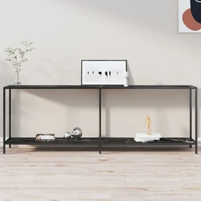 Tavolo Consolle Nero 220x35x75,5 Cm İn Vetro Temperato /