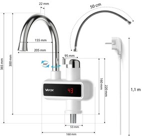 Scaldabagno istantaneo con LED display 3000W/230V IPX4 bianco