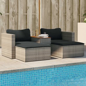 Set divano giardino 5 pz con cuscini grigio polyrattan acacia