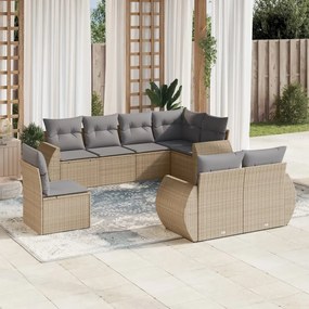 Set divano da giardino 8 pz con cuscini beige in polyrattan