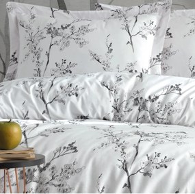 Set copripiumino e federa bianco/grigio in cotone renforcé per letto singolo 140x200 cm White Floral – Mila Home Luxury