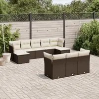 Set Divani da Giardino 10pz con Cuscini in Polyrattan Marronecod mxl 92573