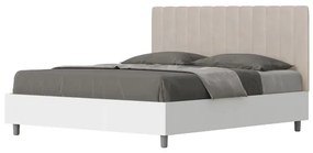 Letto matrimoniale e rete 160x200 in legno bianco e testata in microfibra sabbia Kaia
