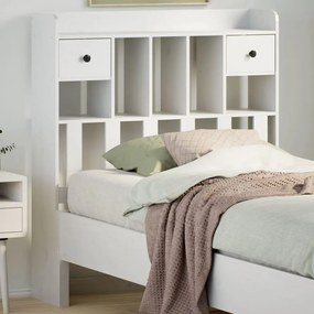 Testiera Con Ripiani Bianca 100 Cm İn Legno Massello Di Pino /