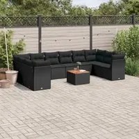 Set Divani da Giardino 11 pz con Cuscini in Polyrattan Nero 3223829