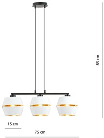 Sospensione Contemporanea 3 Luci Bellerofonte In Metallo Bianco E Oro