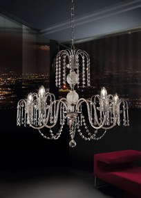 5-light chandelier chrome and crystal - 427/5 - Royal Crystal - Arredo Luce Cromo