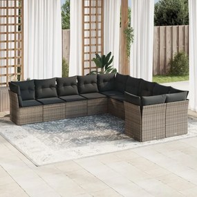 Set divano da giardino 10 pz con cuscini grigio in polyrattan