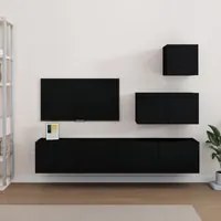 Set Mobili Porta TV 4 pz Nero in Legno Multistrato cod mxl 8911