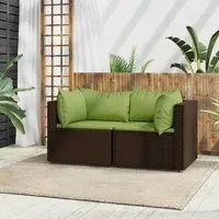 Divani Angolari da Giardino con Cuscini 2pz Polyrattan Marronecod mxl 130086