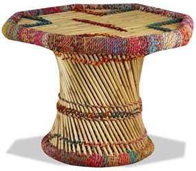 Tavolino da caffè in bambù con dettagli chindi multicolore