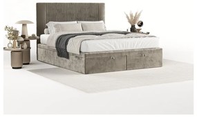 Letto matrimoniale imbottito beige con spazio contenitivo 200x200 cm Mavel - Maison de Rêve