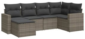 Set divano da giardino 6 pz con cuscini grigio in polyrattan