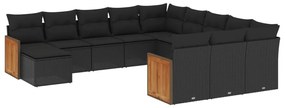 Set Divani da Giardino 12 pz con Cuscini Nero in Polyrattan