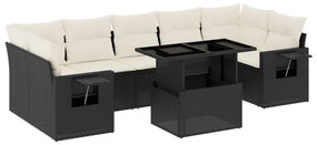 Set divani da giardino con cuscini 8 pz nero in polyrattan