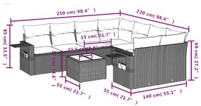 Set Divani da Giardino 9 pz con Cuscini Nero in Polyrattan