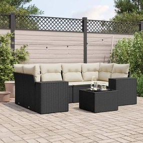 Set divani da giardino con cuscini 7pz nero polyrattan