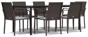Set pranzo da giardino 7 pz con cuscini in polyrattan e acciaio
