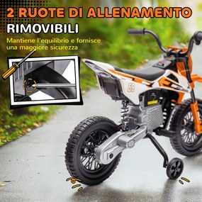 Moto Elettrica per Bambini 3-6 Anni 107x56x70 cm Batteria 12V e Rotelle Rimovibili Arancione...