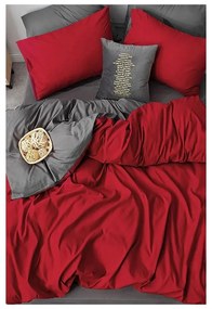 Lenzuolo matrimoniale in cotone rosso-grigio/lenzuolo matrimoniale allungato 200x220 cm - Mila Home