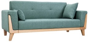 Divano scandinavo 3 posti in tessuto grigio verde e legno chiaro FJORD