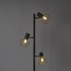 Lampada da terra di design nera con oro 3 luci orientabili - Mesh