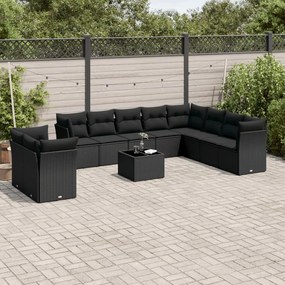 Set Divani da Giardino 11 pz con Cuscini in Polyrattan Nero