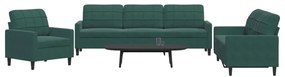 Set Di Divani 3 Pz Con Cuscini Verde Scuro İn Velluto /