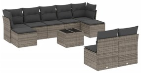 Set divano da giardino 10 pz con cuscini grigio in polyrattan