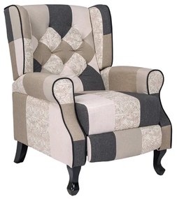 Poltrona relax tessuto patchwork BERGERE Reclinabile poggiapiedi Tortora