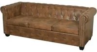 Divano Chesterfield a 3 Posti in Finta Pelle Marrone